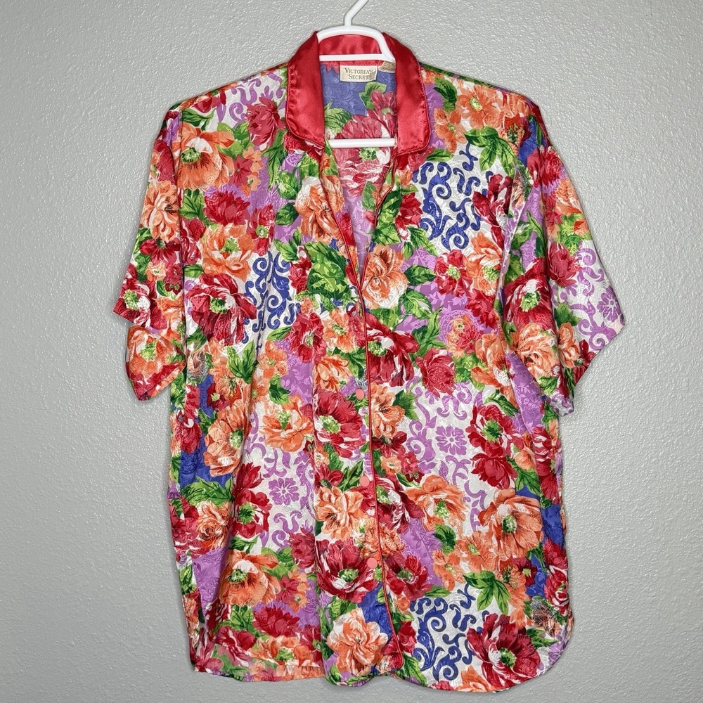 VTG 90s Y2K Victoria's Secret Gold Label Floral Satin Lingerie Nightgown M/L Mob